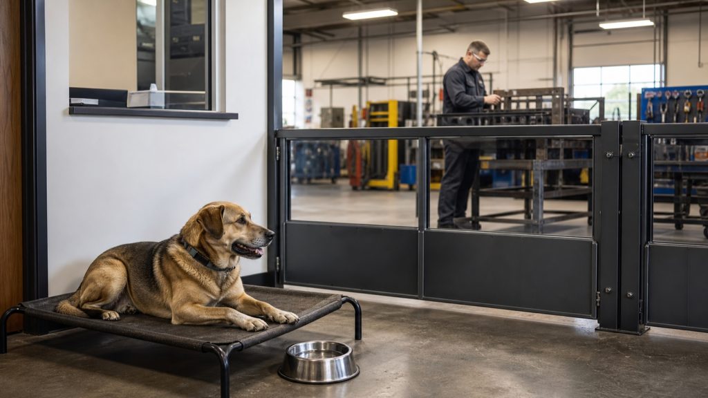 The Shop Dog Is Part of the Crew—But Not Part of the Welding Area