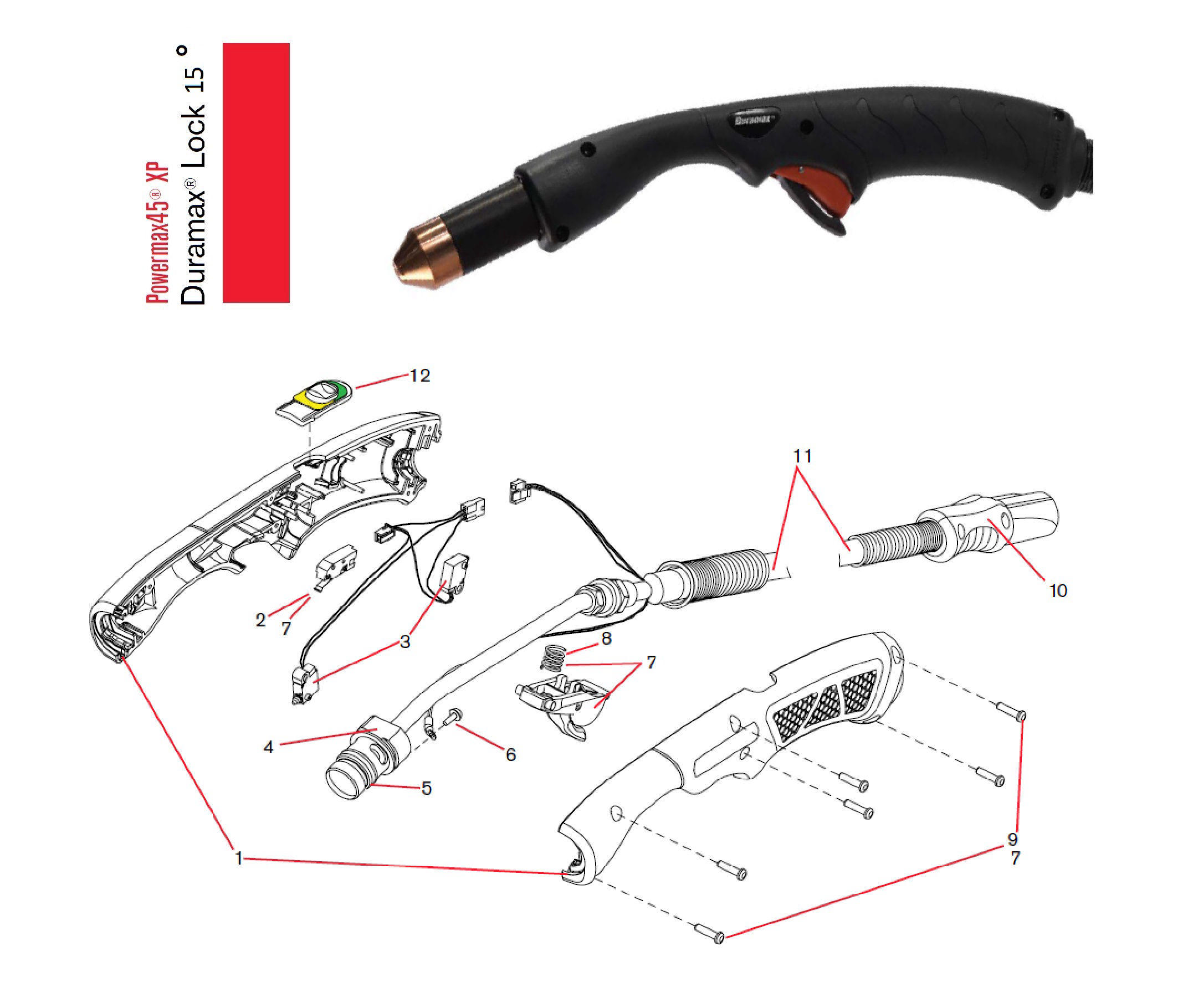 Hypertherm Duramax Lock 15 Degree Hand Torch Parts Breakdown