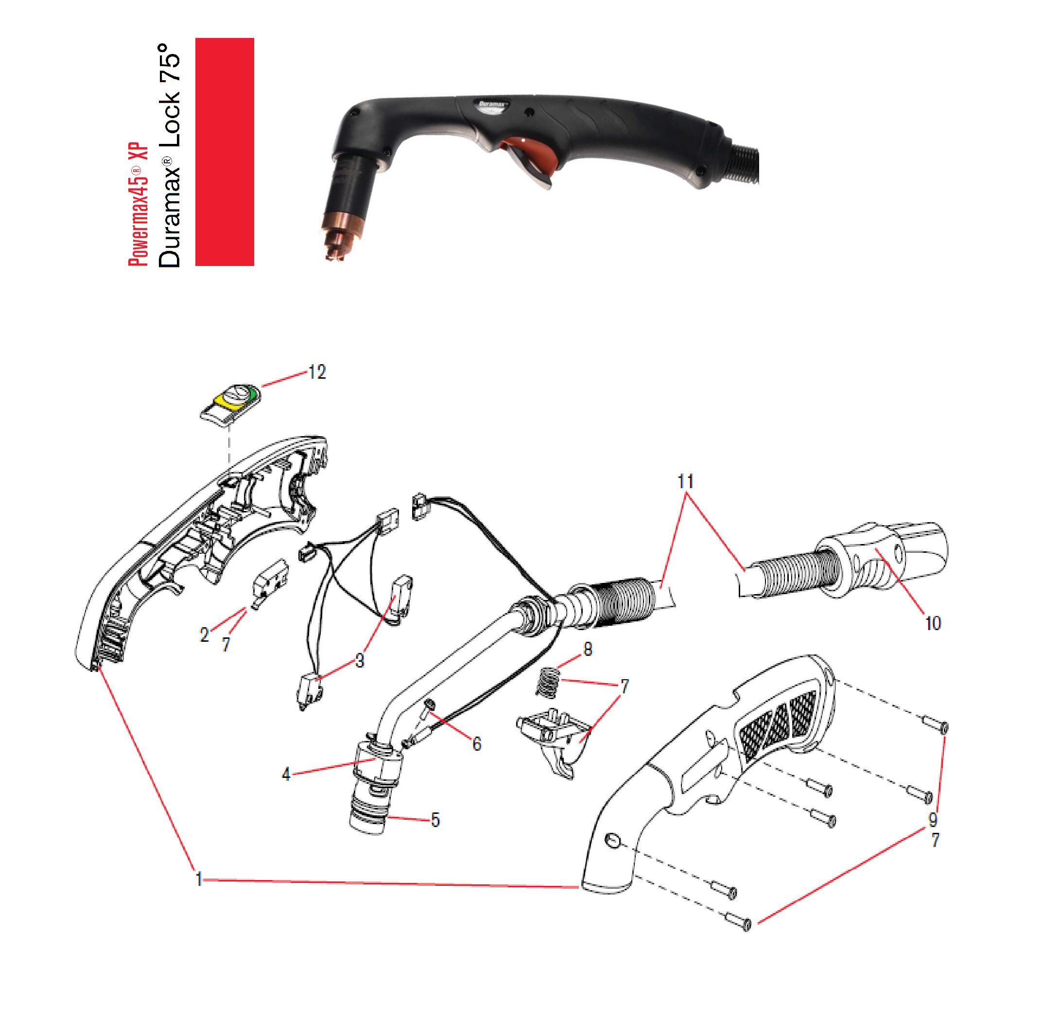 Hypertherm Duramax Lock 75 Degree Hand Torch Parts Breakdown
