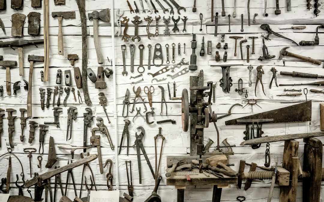 Tools in a shed at Shakespeare, New Mexico, photographed by Lachlan Donald; contextual workshop image, not an identified product or repair.
